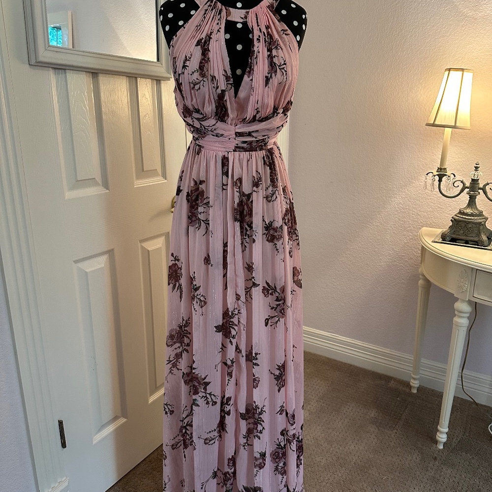Designer Marchesa Notte Bridesmaid Blush Floral Carrara Halter Gown Sz 6P